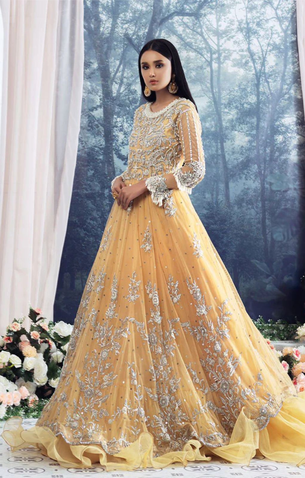 Designer Beige Color in Heavy Net Fabric Embroidered Gown with Fancy Golden  Zari,Decorative Store, T at Rs 2499 | Embroidered Gown in Surat | ID:  21035260888